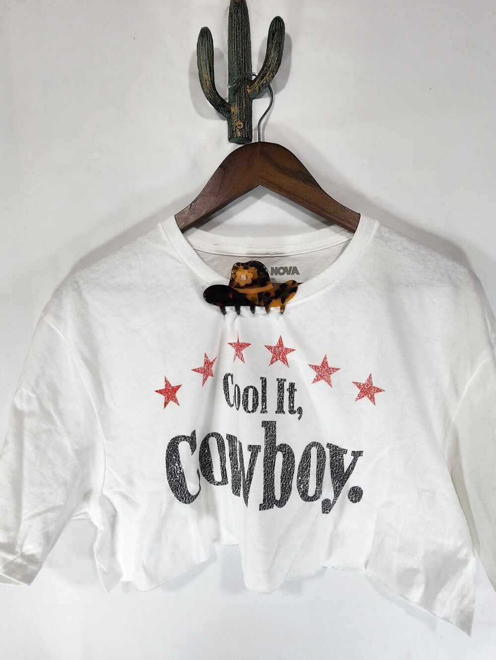 NWOT "Cool It, Cowboy" Graphic Crop Top Tee  and Cowboy Hat Hair claw Bundle